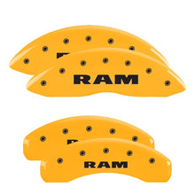 गैलरी व्यूवर में इमेज लोड करें, MGP 4 Caliper Covers Engraved Front &amp; Rear Ram Yellow Finish Black Char 2019 Ram 1500