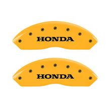 Load image into Gallery viewer, MGP 4 Caliper Covers Engraved Front &amp; Rear Honda Yellow finish black ch