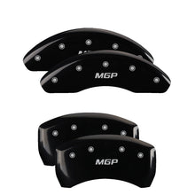 Cargar imagen en el visor de la galería, MGP 4 Caliper Covers Engraved Front &amp; Rear Avalanche style/SS Black finish silver ch