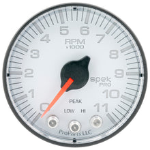 Charger l&#39;image dans la galerie, Autometer Spek-Pro Gauge Tach 2 1/16in 11K Rpm W/ Shift Light &amp; Peak Mem Wht/Blk