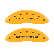 Cargar imagen en el visor de la galería, MGP 4 Caliper Covers Engraved Front Camaro Rear Gen 4/Ss Yellow Finish Black Char 1998 Chevy Camaro