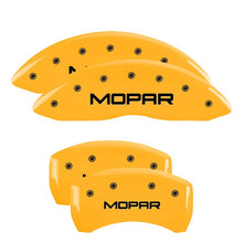 Load image into Gallery viewer, MGP 4 Caliper Covers Engraved Front &amp; Rear Mopar Yellow Finish Black Char 2007 Dodge Charger