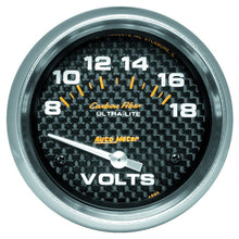 Laden Sie das Bild in den Galerie-Viewer, Autometer Carbon Fiber 2-5/8in 18V Electric Voltmeter Gauge