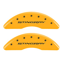 Load image into Gallery viewer, MGP 4 Caliper Covers Engraved Front &amp; Rear Stingray Yellow finish black ch