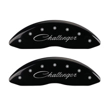 Cargar imagen en el visor de la galería, MGP 4 Caliper Covers Engraved Front Cursive/Challenger Engraved Rear RT Black finish silver ch