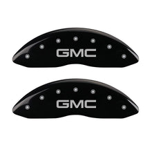 Load image into Gallery viewer, MGP 4 Caliper Covers Engraved Front &amp; Rear GMC Black finish silver ch