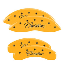 Carica l&#39;immagine nel visualizzatore di Gallery, MGP 4 Caliper Covers Engraved F &amp; R Cursive/Cadillac Yellow Finish Black Char 2010 Cadillac SRX