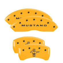 Laden Sie das Bild in den Galerie-Viewer, MGP 4 Caliper Covers Engraved Front Mustang Rear Bar &amp; Pony Yellow Finish Blk Char 2006 Ford Mustang