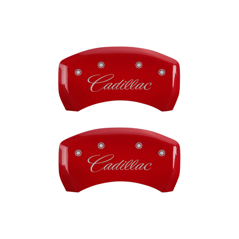 MGP 4 Caliper Covers Engraved Front & Rear Cursive/Cadillac Red finish silver ch