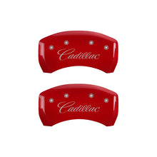 Load image into Gallery viewer, MGP 4 Caliper Covers Engraved Front &amp; Rear Cursive/Cadillac Red finish silver ch