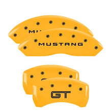 Laden Sie das Bild in den Galerie-Viewer, MGP 4 Caliper Covers Engraved Front Mustang Engraved Rear GT Yellow finish black ch