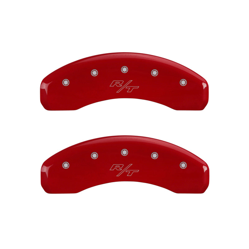 MGP 4 Caliper Covers Engraved Front Cursive/Challenger Engraved Rear RT Red finish silver ch