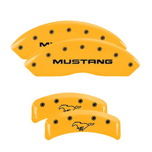 Laden Sie das Bild in den Galerie-Viewer, MGP 4 Caliper Covers Engraved Front Mustang Rear Pony Yellow Finish Black Char 2004 Ford Mustang