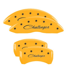 Carica l&#39;immagine nel visualizzatore di Gallery, MGP 4 Caliper Covers Engraved F &amp; R Cursive/Challenger Yellow Finish Black Char 2006 Dodge Charger