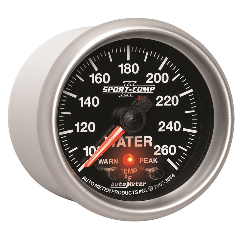 Autometer Sport-Comp II 52.4mm 100-260 Deg F Water Temp Peak & Warn w/ Electronic Control Gauge