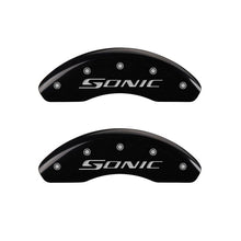 Laden Sie das Bild in den Galerie-Viewer, MGP Front set 2 Caliper Covers Engraved Front Sonic Black finish silver ch