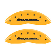 Load image into Gallery viewer, MGP 4 Caliper Covers Engraved Front &amp; Rear Impala Yellow finish black ch