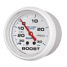 Laden Sie das Bild in den Galerie-Viewer, Autometer Marine White Gauge 2-5/8in Mechanical Vacuum/Boost Gauge 30INHG-30PSI