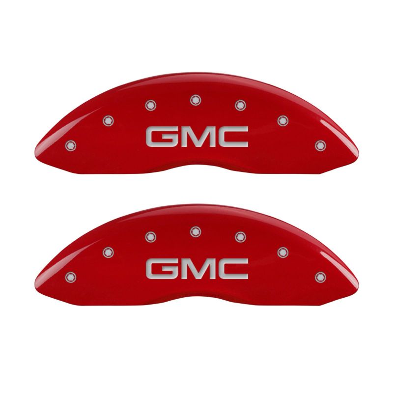 MGP Front set 2 Caliper Covers Engraved Front GMC Red finish silver ch