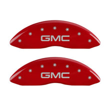 Cargar imagen en el visor de la galería, MGP 4 Caliper Covers Engraved Front &amp; Rear GMC Red finish silver ch