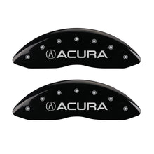 Laden Sie das Bild in den Galerie-Viewer, MGP 4 Caliper Covers Engraved Front Acura Engraved Rear MDX Black finish silver ch