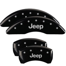 Load image into Gallery viewer, MGP 4 Caliper Covers Engraved Front &amp; Rear JEEP Black finish silver ch