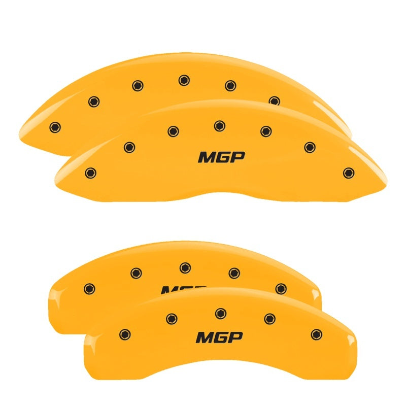 MGP 4 Caliper Covers Engraved Front Cursive/Cadillac Engraved Rear CTS4 Yellow finish black ch