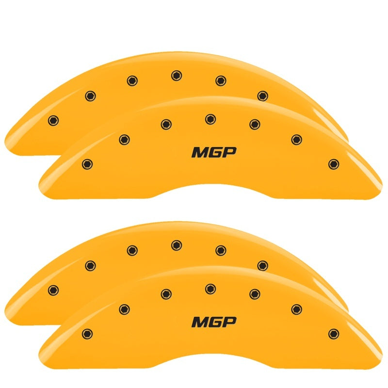 MGP 4 Caliper Covers Engraved Front & Rear Style 2/Chrysler Wing Yellow finish black ch