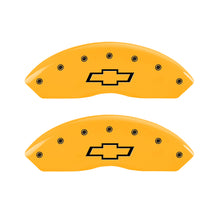 Load image into Gallery viewer, MGP 4 Caliper Covers Engraved Front &amp; Rear Bowtie Yellow finish black ch