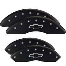 Load image into Gallery viewer, MGP 4 Caliper Covers Engraved Front &amp; Rear With stripes/Journey Black finish silver ch