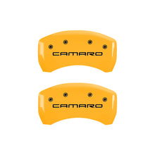 Cargar imagen en el visor de la galería, MGP 4 Caliper Covers Engraved Front Camaro Rear Gen 4/Ss Yellow Finish Black Char 1998 Chevy Camaro