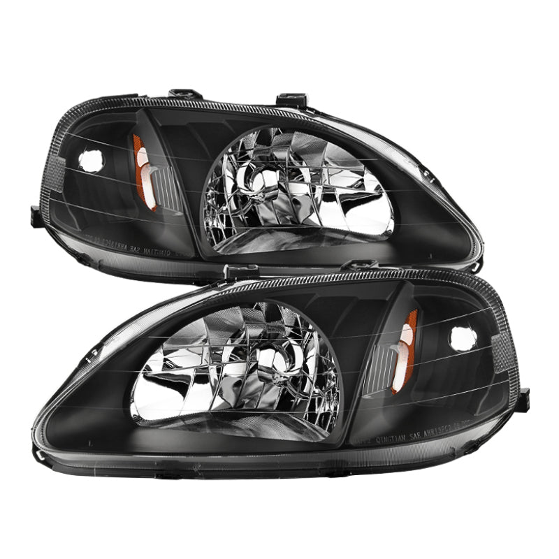 Xtune Honda Civic 99-00 Amber Crystal Headlights Black HD-JH-HC99-AM-BK