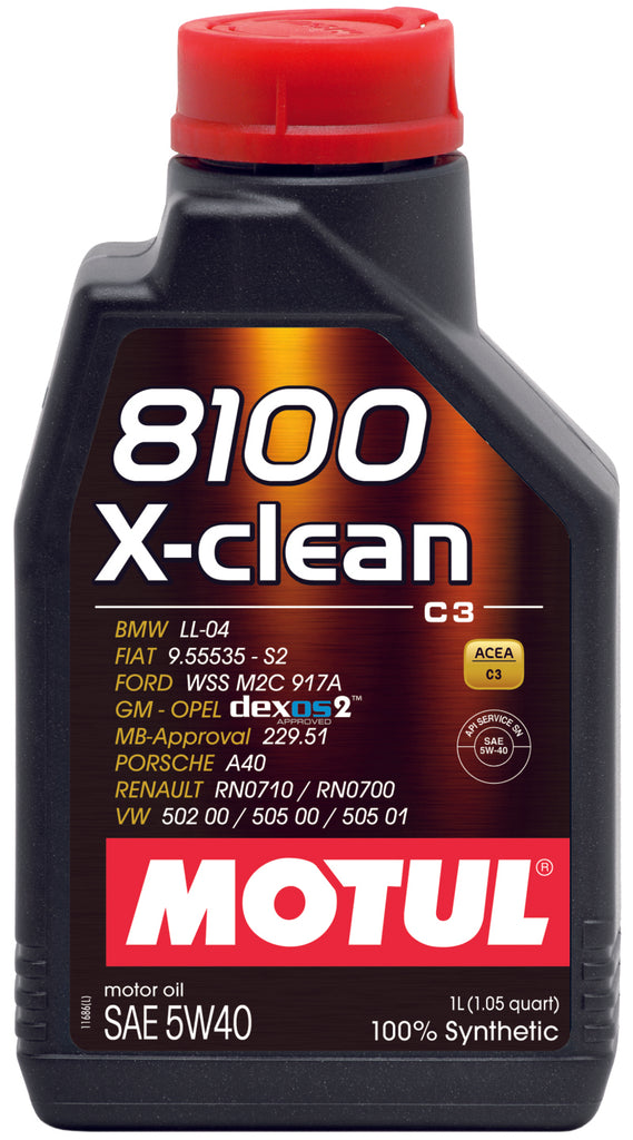 Motul 1L Synthetic Engine Oil 8100 5W40 X-CLEAN C3 -505 01-502 00-505 00-LL04 - Case of 16