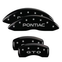 Laden Sie das Bild in den Galerie-Viewer, MGP 4 Caliper Covers Engraved Front Pontiac Engraved Rear GTO Black finish silver ch