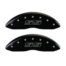 Cargar imagen en el visor de la galería, MGP 4 Caliper Covers Engraved Front &amp; Rear Avalanche style/SS Black finish silver ch