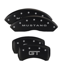 Laden Sie das Bild in den Galerie-Viewer, MGP 4 Caliper Covers Engraved Front Mustang Engraved Rear GT Black finish silver ch