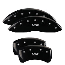 Load image into Gallery viewer, MGP 4 Caliper Covers Engraved Front &amp; Rear MGP Black Finish Silver Char 2019 Chevrolet Malibu