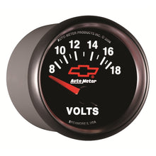 गैलरी व्यूवर में इमेज लोड करें, Autometer GM Bowtie Black 2-1/16 Voltmeter 8-18V