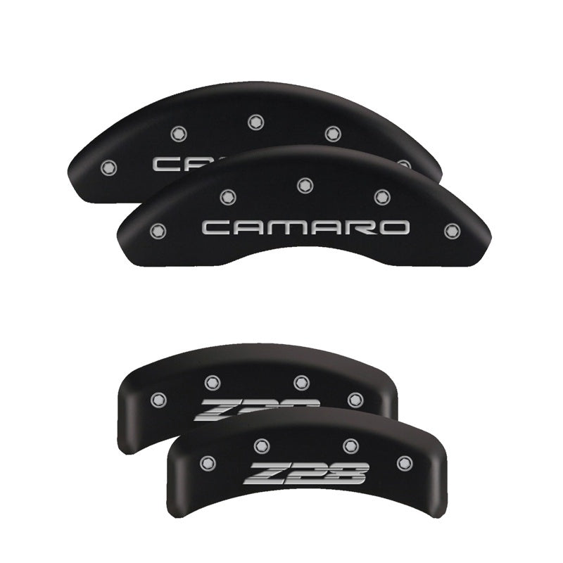 MGP 4 Caliper Covers Engraved Front Cursive/Challenger Engraved Rear RT Black finish silver ch