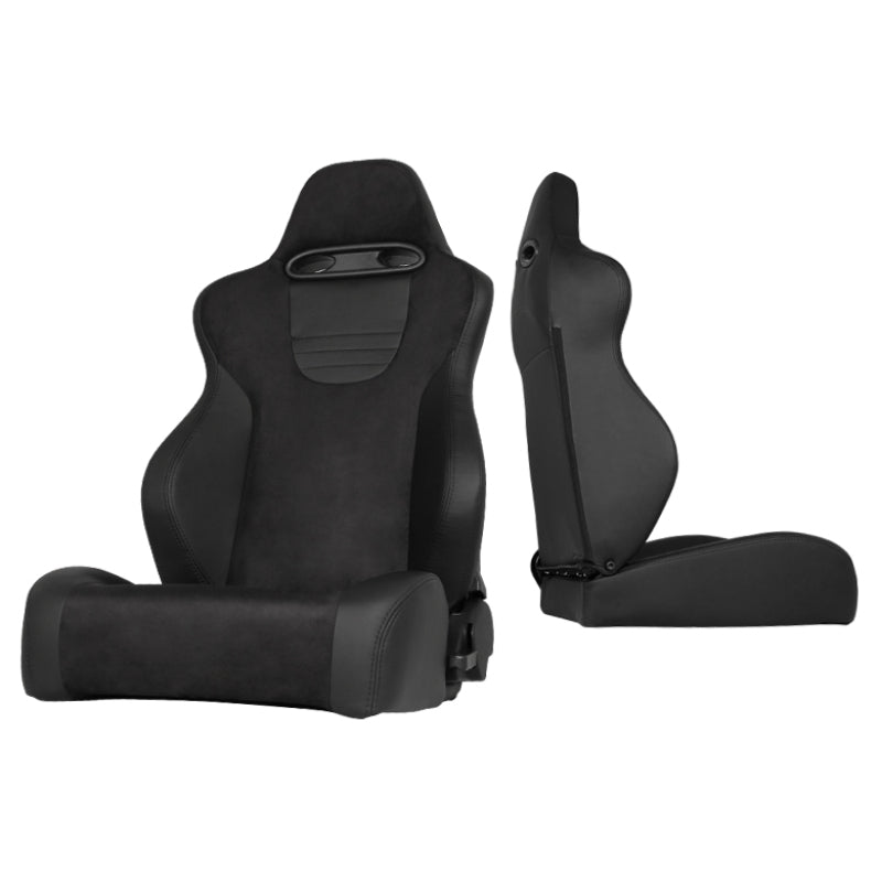 Xtune Srt Style Racing Seat Suede/Pu (Double Slider) Black/Black Driver Side RST-SRT-03-BK-DR