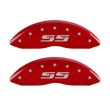 Laden Sie das Bild in den Galerie-Viewer, MGP Front set 2 Caliper Covers Engraved Front Silverado style/SS Red finish silver ch