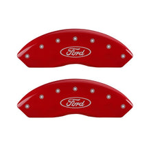 Laden Sie das Bild in den Galerie-Viewer, MGP Front set 2 Caliper Covers Engraved Front Oval logo/Ford Red finish silver ch