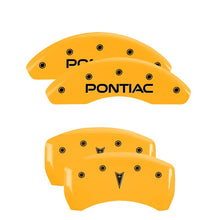 Laden Sie das Bild in den Galerie-Viewer, MGP 4 Caliper Covers Engraved Front Pontiac Rear Arrow Yellow Finish Black Char 2006 Pontiac G6