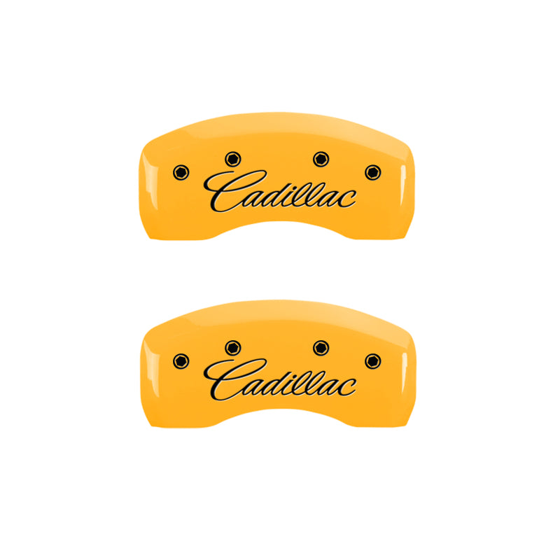 MGP 4 Caliper Covers Engraved Front Cursive/Cadillac Engraved Rear CTS4 Black finish silver ch