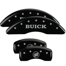 Load image into Gallery viewer, MGP 4 Caliper Covers Engraved Front Buick Engraved Rear Buick Shield Black finish silver ch