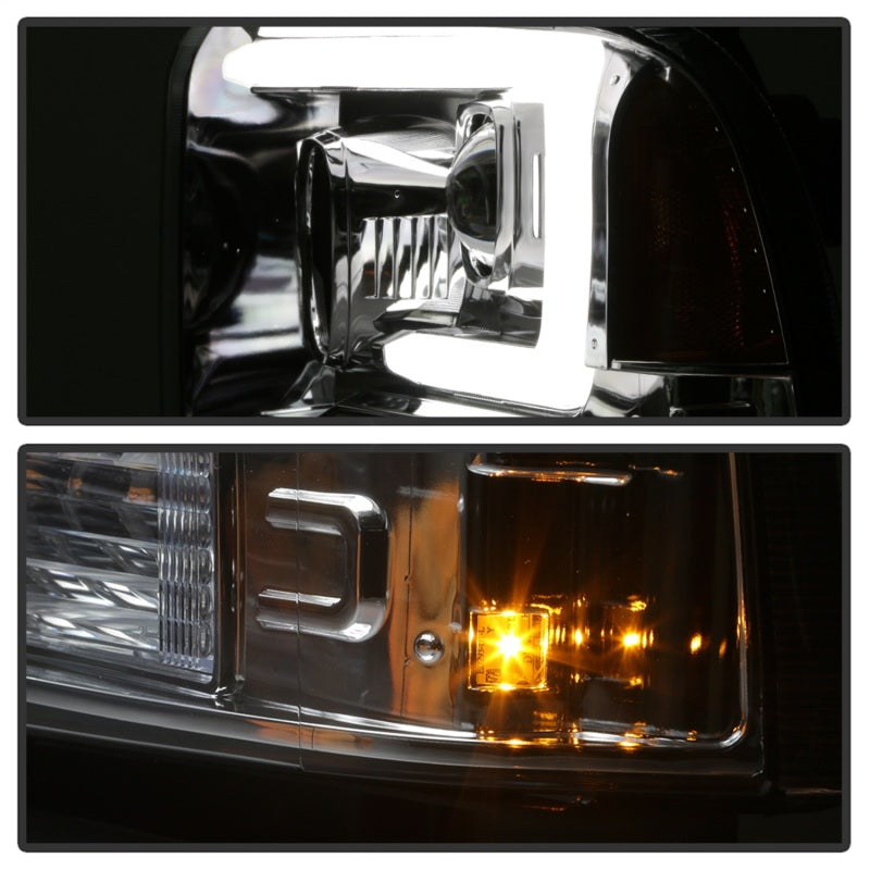 Spyder 05-07 Ford F250/350/450 SD Ver 2 Proj Headlights - Light Bar DRL - Black PRO-YD-FS05V2-LB-C