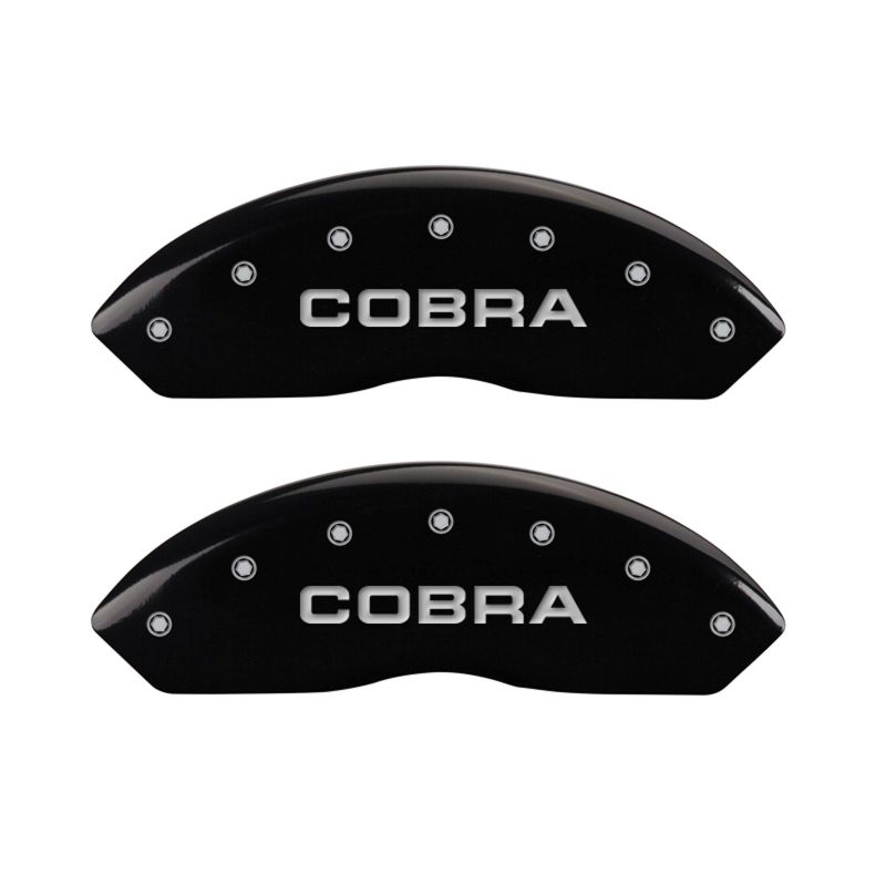 MGP 4 Caliper Covers Engraved Front Cobra Engraved Rear Snake Black finish silver ch