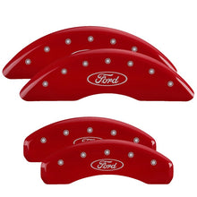 Laden Sie das Bild in den Galerie-Viewer, MGP 4 Caliper Covers Engraved Front &amp; Rear Oval logo/Ford Red finish silver ch