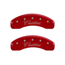 Load image into Gallery viewer, MGP 4 Caliper Covers Engraved Front &amp; Rear Cursive/Cadillac Red finish silver ch