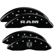 Charger l&#39;image dans la galerie, MGP 4 Caliper Covers Engraved Front RAM Engraved Rear RAMHEAD Black finish silver ch